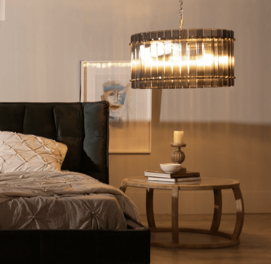 Lámpara exclusiva cromo con cristal fumé,  153672 DENZZO. 76cm x 39cm + 69cm cadena cromo. STOCK DISPONIBLE EN TIENDA