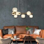 Lámpara en línea,  Oro pulido 8 tulipas de cristal para bombillas Led G9, 3151 Skriss, 66cm. STOCK DISPONIBLE EN TIENDA