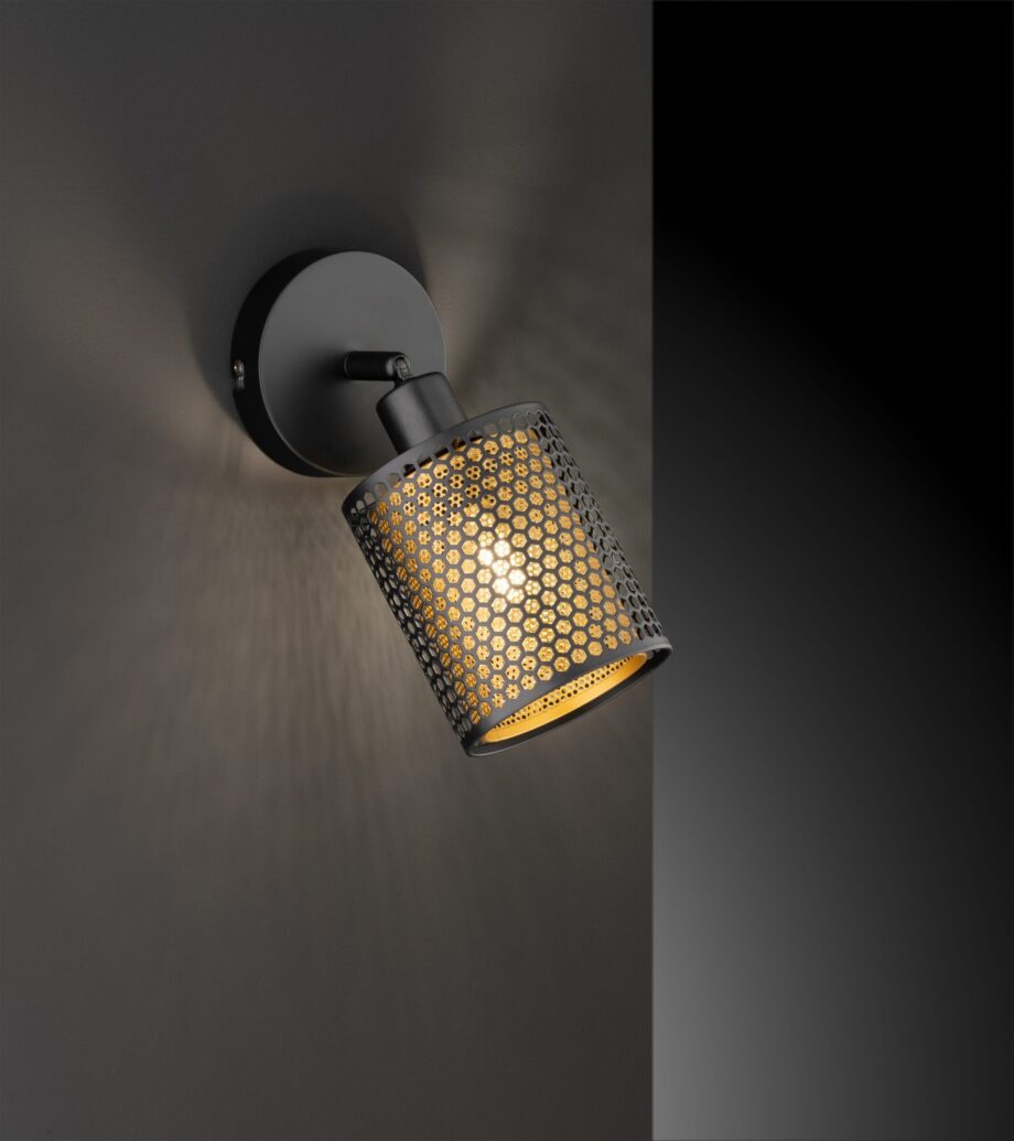 Foco orientable negro CHEVAL con doble rejilla para bombilla Led E14