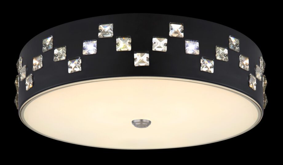 ABELIA: Plafón negro con cristal y copens K5 cuadrados, 40W Led con mando a distancia 3k-4k-6k, 15449D Globo Lighting. 45cm diámetro x 12cm altura. STOCK DISPONIBLE EN TIENDA