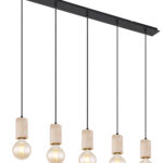 JOSEBA: Lámpara en Línea negro, con cinco colgantes con detalle color madera para bombillas E27, 54032-5H Globo Lighting. 115 cm. STOCK DISPONIBLE EN TIENDA