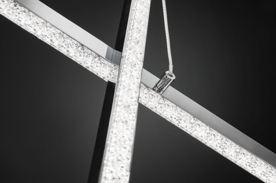 TAMPA: Lámpara geométrica cromo 33W Led, luz cálida 3k, 6430.06 Globo Lighting WOFI, 53cm x 150cm altura. STOCK EN TIENDA