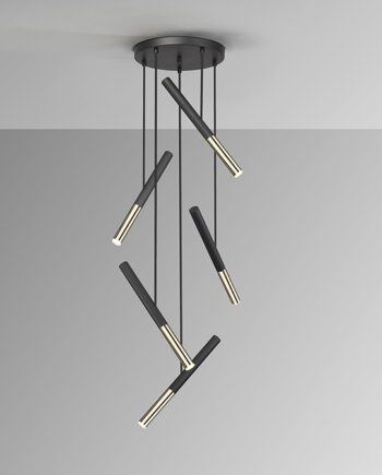EDNA - Lámpara 5 Colgantes negro y oro de 25w Led con mando