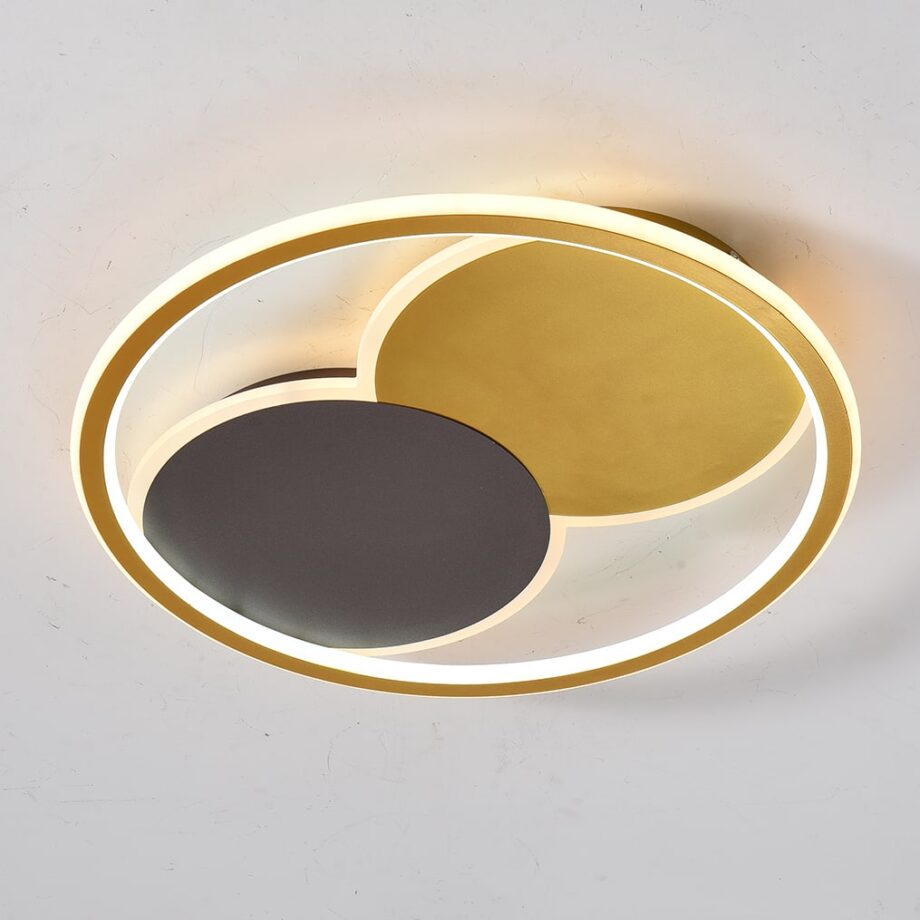 MACARENA: Plafón Led 100W oro y wengué,  dimable con mando a distancia, 50 x 50 cm, Anperbar V4110. STOCK DISPONIBLE EN TIENDA
