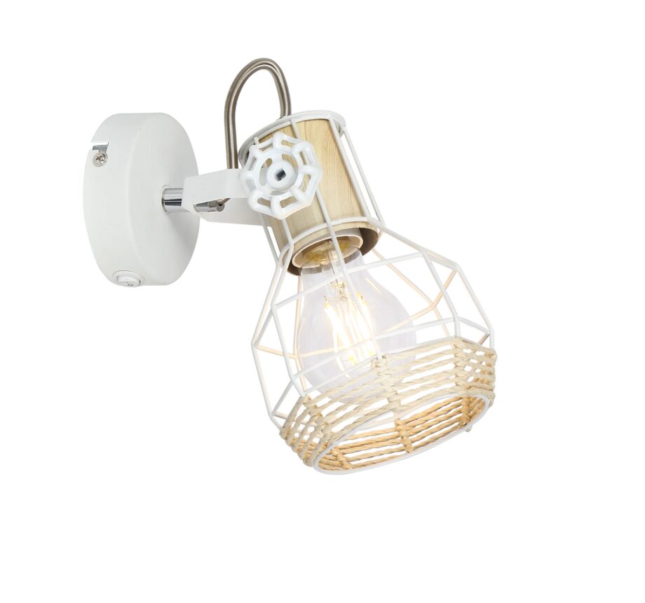 Foco BANA orientable blanco y detalle cordado con interruptor para E27