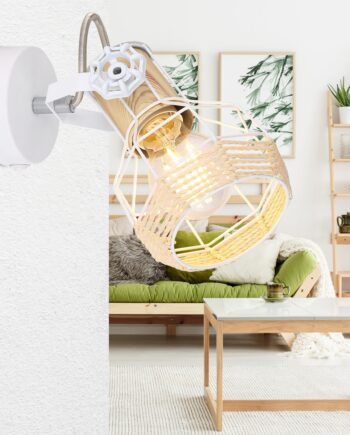 Foco BANA orientable blanco y detalle cordado con interruptor para E27