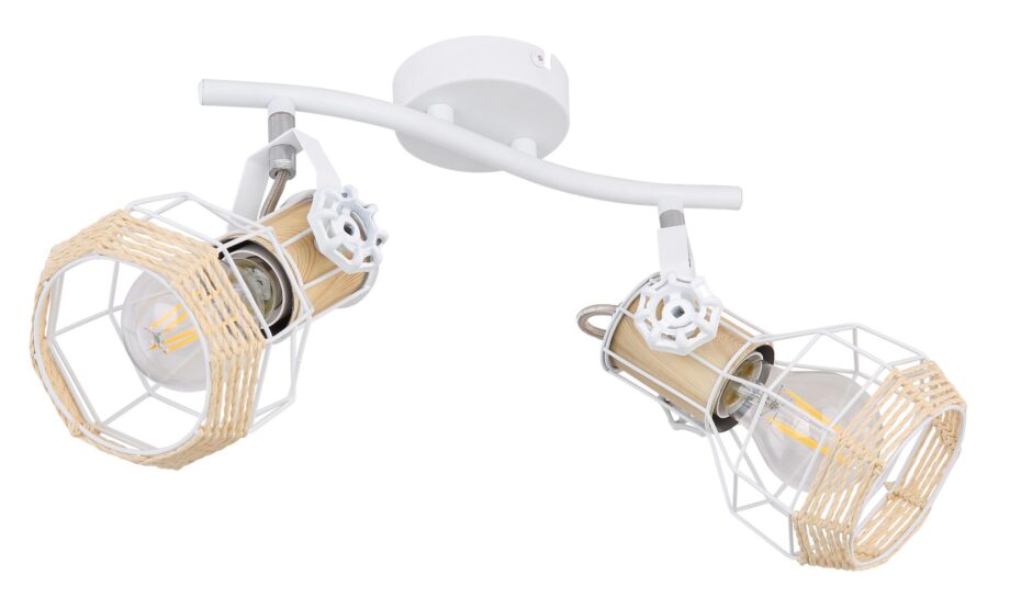 Regleta de dos focos orientables BANA blanca con detalle cordados para E27