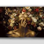 Fotografía FIORELLA en cristal - mujer entre flores en fondo negro