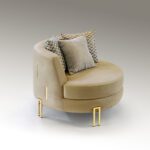 VIENA - Sillón redondo de 1 Plaza tapizada en terciopelo beis y oro