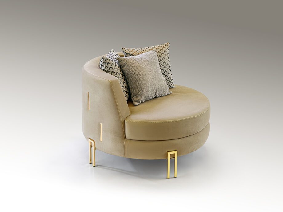 VIENA - Sillón redondo de 1 Plaza tapizada en terciopelo beis y oro