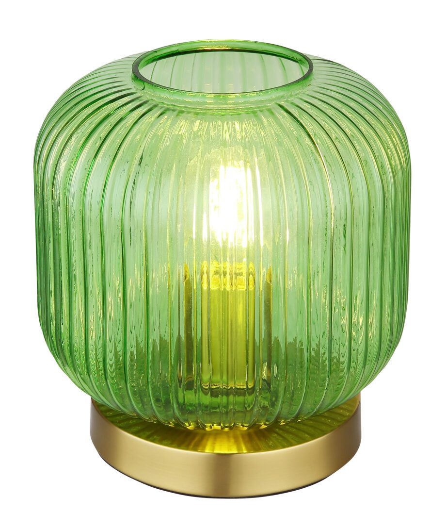 NORMAL: Sobremesa base dorada con tulipa de cristal verde, 15469T1 Globo Lighting. STOCK EN TIENDA