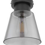 GUMBA: Plafón negro con tulipa de cristal smoky para bombilla E27, 15561D Globo Lighting. ø 19 cm. STOCK EN TIENDA