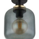 OTHMAR: Plafón negro y detalle oro, con tulipa de cristal smoky para bombilla E27, 15565D Globo Lighting. ø 18 cm. STOCK EN TIENDA