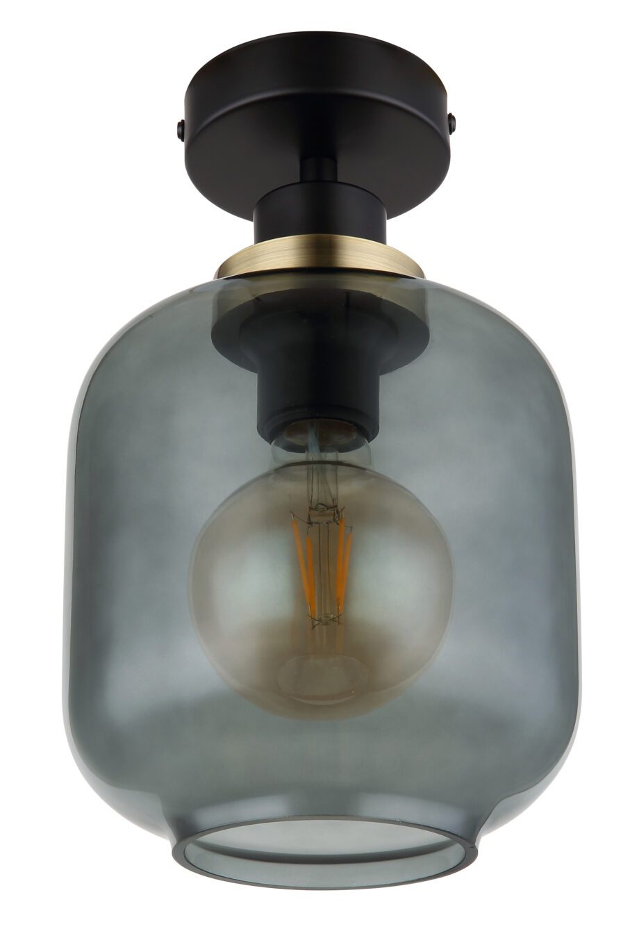 OTHMAR: Plafón negro y detalle oro, con tulipa de cristal smoky para bombilla E27, 15565D Globo Lighting. ø 18 cm. STOCK EN TIENDA