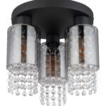BACKEY: Plafón negro con 3 tulipas de cristal smoky para bombilla E27 y cristales, 15799-3D Globo Lighting. 28 cm. STOCK EN TIENDA