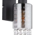 Aplique de pared BACKY negro con tulipa de cristal smoky