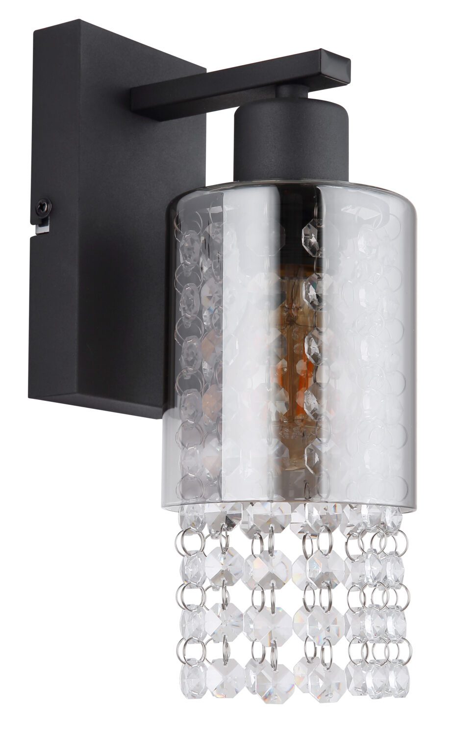 Aplique de pared BACKY negro con tulipa de cristal smoky