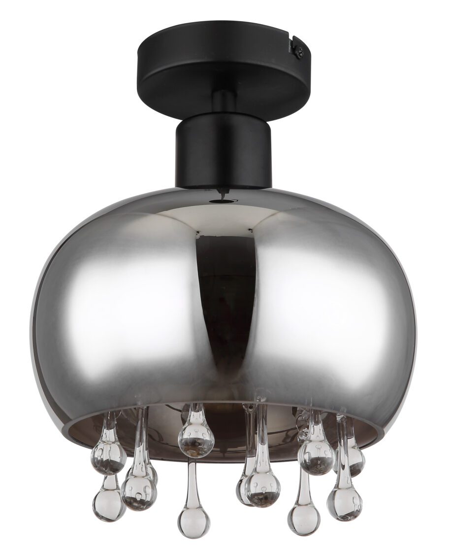 CORRY: Plafón cristal fumé para 1 bombilla E27 y lágrimas de cristal, 15839D Globo Lighting. 21 cm. STOCK DISPONIBLE EN TIENDA