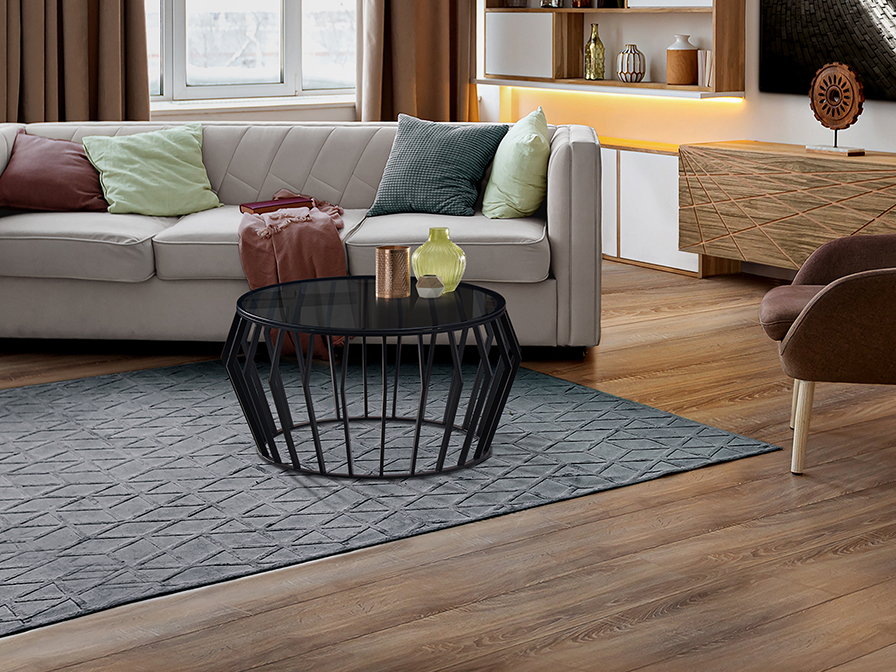 CIROS - Mesa de centro negro mate con tapa cristal smoke Ø90 cm