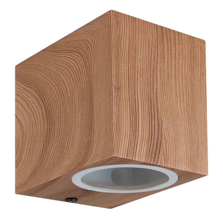 VERONICA: Aplique cuadrado aspecto madera para 1 bombilla1 gu10, aluminio, 34164-1W Globo Lighting, protección exterior Ip44. STOCK EN TIENDA.