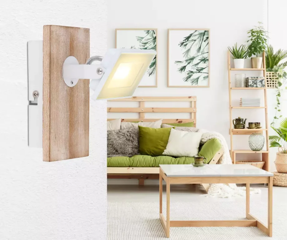 Aplique proyector JOYA blanco 5W Led con base de madera