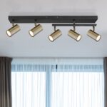 ROBBY: Regleta de 5 focos orientables base rectangular negra y dorado para bombillas gu10 Led, 57911-5M Globo Lighting. 70 cm. STOCK EN TIENDA
