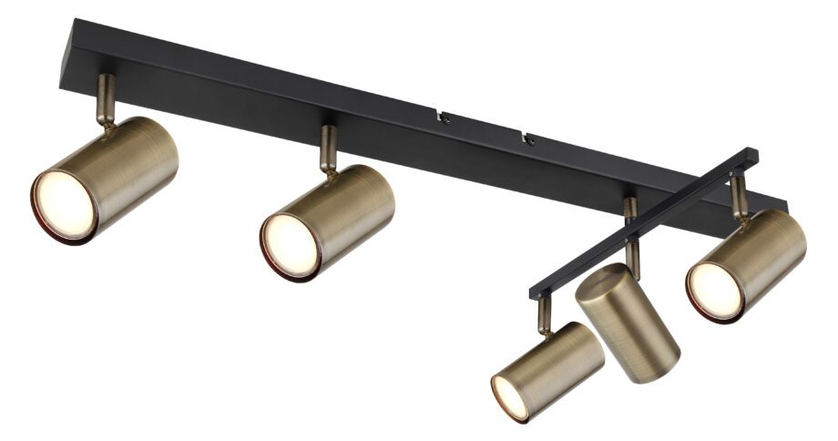 ROBBY: Regleta de 5 focos orientables base rectangular negra y dorado para bombillas gu10 Led, 57911-5M Globo Lighting. 70 cm. STOCK EN TIENDA