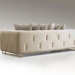 VIENA:  Sofá 3 plazas, tapizado en terciopelo beige  y oro, 8831033 Schuller. 255 x 105 cm.