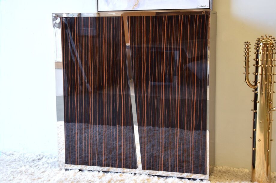 Aparador EBANO alto brillo y acero con 2 puertas