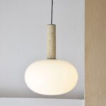 Lámpara de techo FORMAS colgante cristal y mármol travertino oval horizontal Vp Interiorismo