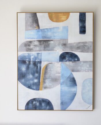 Cuadro abstracto SOMBRAS en azules y marco madera N2
