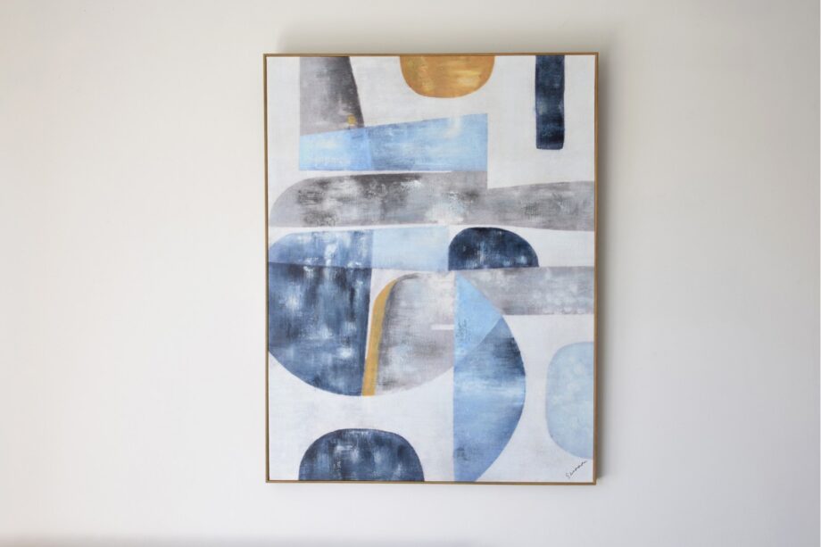 Cuadro abstracto SOMBRAS en azules y marco madera N2