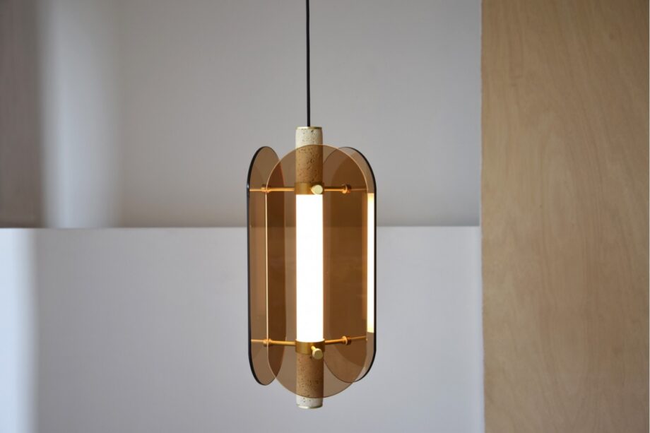 Lámpara MARMOL de techo colgante cristal ámbar con cable negro 7w Led Vp Interiorismo