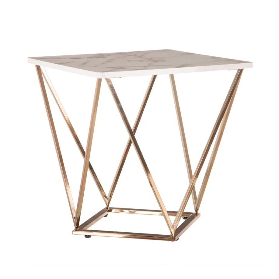 Mesa auxiliar dorada y tapa símil mármolm 56 x 56 x 56cm, 600086 Ixia. STOCK EN TIENDA
