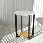 Mesa auxiliar N17 mármol cerámico roble natural y metal negro