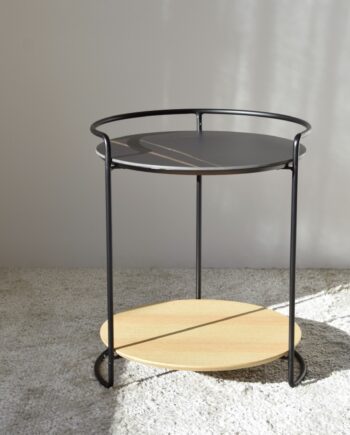 Mesa auxiliar N31 piedra sinterizada roble y metal negro