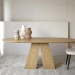Mesa de comedor oval ELBA madera fresno natural