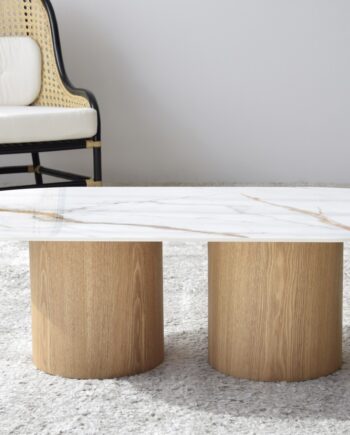 Mesa de centro BAHIA de madera rechapado en fresno con tapa piedra sinterizada Vp Interiorismo