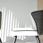 Set 2 Sillas comedor tejido príncipe de gales con patas de madera en negro mate
