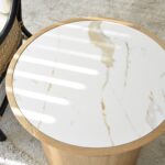 Mesa auxiliar NEDA BAJA madera fresno natural tapa cerámica acabado mármol veteado VP Interiorismo