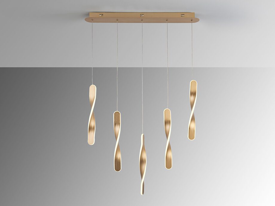 Lámpara en línea TWIST de 5 luces colgantes Oro cepillado con 50W Led Schuller