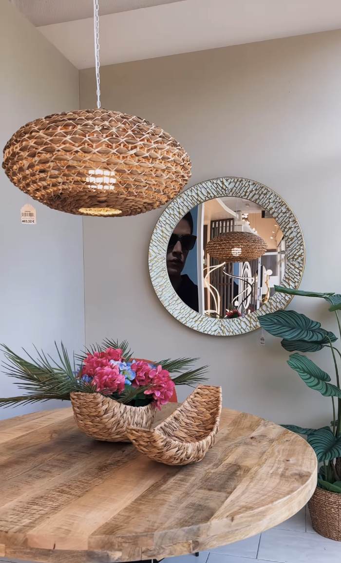 Lámpara NANA de ratán y jacinto de agua trenzado con bombilla E27 Led Schuller