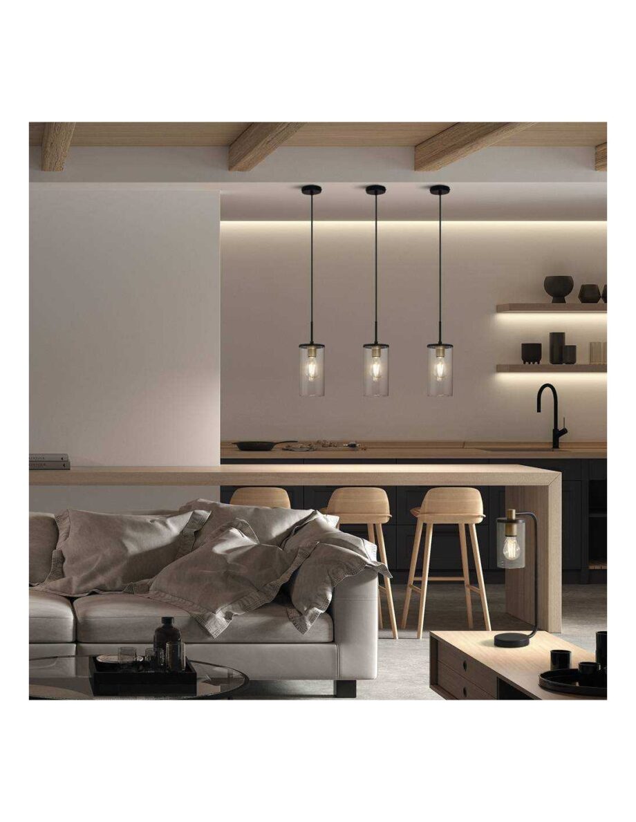 TRIEL PL - Colgante negro y dorado con cristal transparente