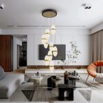 Lámpara grande GARDEN de 9 luces base negro con bronce altura XXL