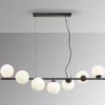 Lámpara negra INOA con 7 esferas de cristal opal con bombillas Led G9