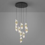 Lámpara ILIADA de 9 luces colgantes de base redonda negra con detalle en oro brillo con 63W Led