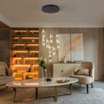 Lámpara ILIADA de 9 luces colgantes de base redonda negra con detalle en oro brillo con 63W Led