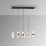 Lámpara en línea ILIADA de 5 luces colgantes con detalle en oro brillo con 35W Led