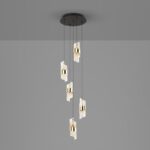 Lámpara ILIADA de 5 luces colgantes de base redonda negra con detalle en oro brillo y 35W Led