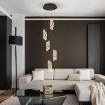 Lámpara ILIADA de 5 luces colgantes de base redonda negra con detalle en oro brillo y 35W Led